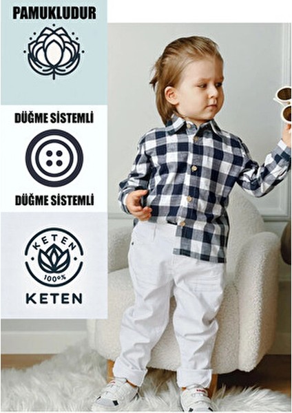 Mavi Çizgili Erkek Çocuk Gömlek Uzun Kol Günlük Stil Regular Kesim