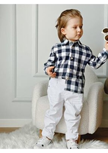 Mavi Çizgili Erkek Çocuk Gömlek Uzun Kol Günlük Stil Regular Kesim