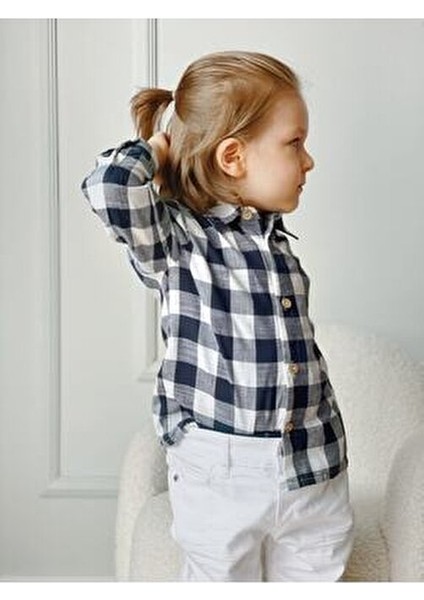 Mavi Çizgili Erkek Çocuk Gömlek Uzun Kol Günlük Stil Regular Kesim