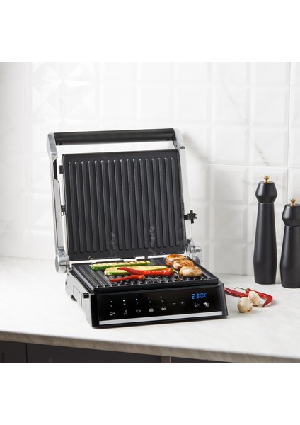 Grilliant 1341H Inox Gövdeli, Döküm Plakalı, 5 Programlı, Led Ekranlı Tost ve Izgara Makinesi