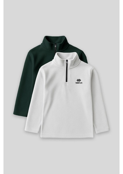 Standart Fit 2li Paket Çam Yeşili-Taş Erkek Çocuk Polar Sweatshirt - 11221