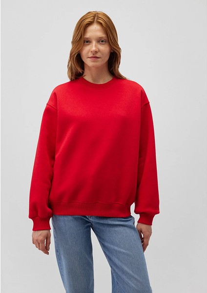 Bisiklet Yaka Kırmızı Basic Sweatshirt 1610198-80791