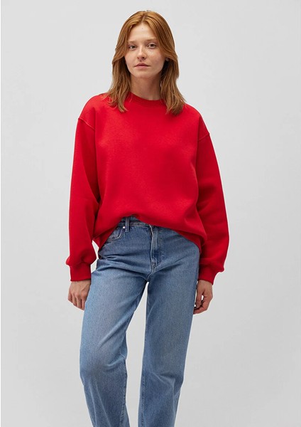 Bisiklet Yaka Kırmızı Basic Sweatshirt 1610198-80791
