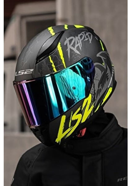 Rapıd 2 Raven Mat Siyah-Gri-Neon Sarı Kask Polikarbon Dış Kabuk 1300 Gr Ağırlık