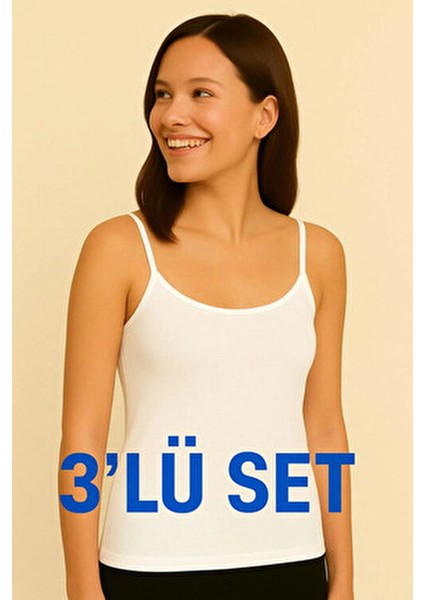 Beyaz Kadın Ip Askılı Atlet 3 Lü Paket Pamuk Üretim