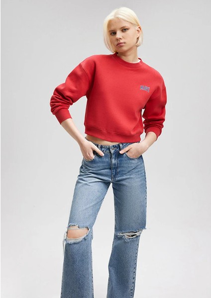 Mavi Logo Baskılı Kırmızı Crop Sweatshirt 1611601-70936