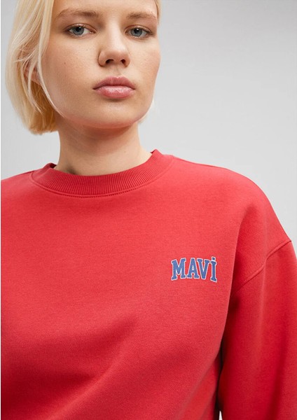 Mavi Logo Baskılı Kırmızı Crop Sweatshirt 1611601-70936