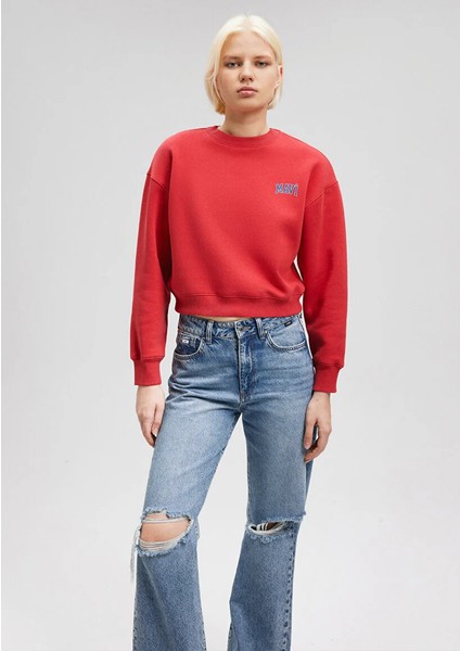 Mavi Logo Baskılı Kırmızı Crop Sweatshirt 1611601-70936