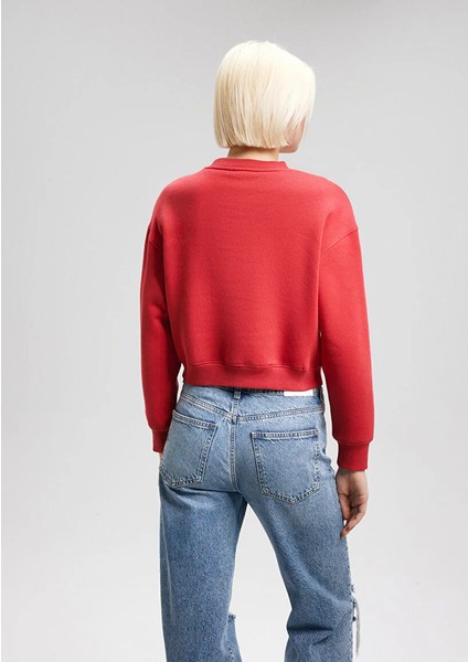 Mavi Logo Baskılı Kırmızı Crop Sweatshirt 1611601-70936