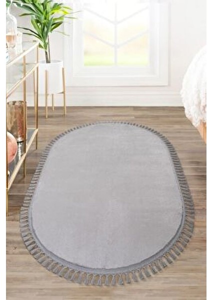 Vl Comfort Oval Ponpon Saçaklı Peluş Halı Gri fiyatları