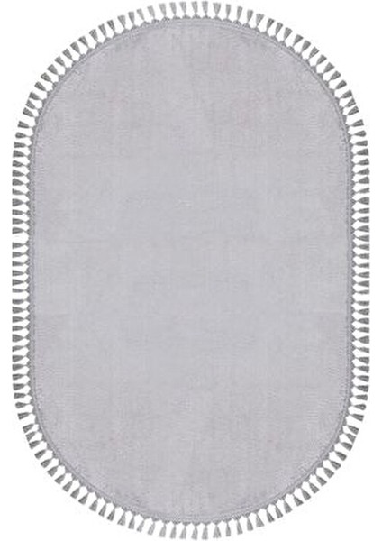 Vl Comfort Oval Ponpon Saçaklı Peluş Halı Gri fırsatları