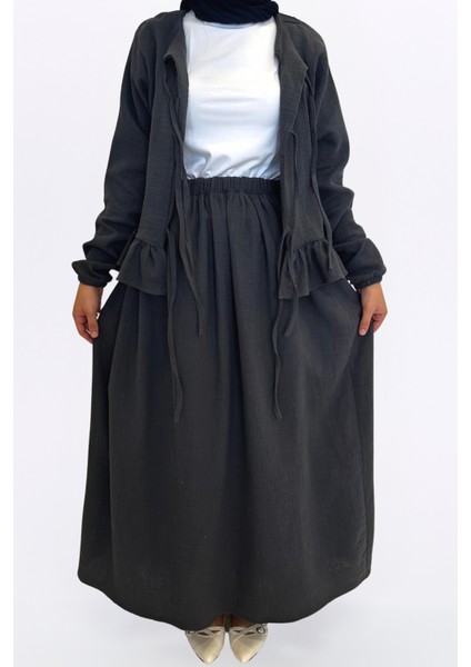 Müslin Etekli Takım-Rahat Kalıp Etekli Müslin Kumaş %100 Pamuk Kadın Kimono Takım indirimleri