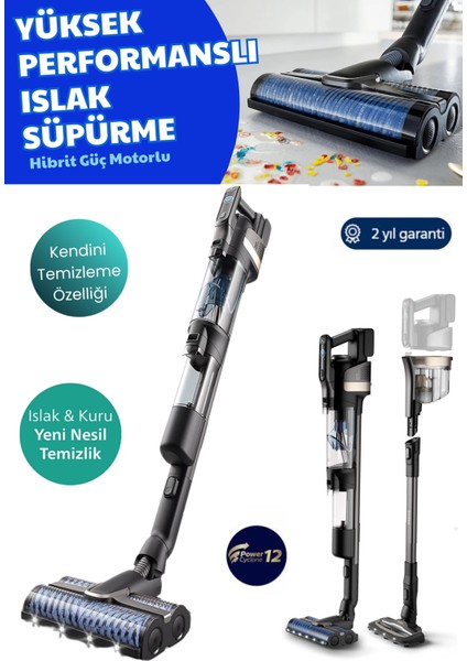 Aqua Trio 9000 Serisi Islak&kuru Dikey Süpürge, Tek Süpürge 3 Işlem, Otomatik Temizlik, Kendini Temizleme Fonksiyonu + Mutfak Tartısı (Onerous)