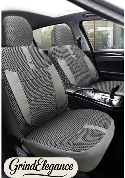 Oto Koltuk Kılıfı - Trobus Vira Grindelegance Gri - Pamuklu Deri Detaylı - Yan Airbag Uyumlu - Üniversal Uyumlu - Kolay Montaj - 3 Katmanlı Konfor