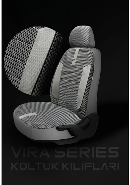 Oto Koltuk Kılıfı - Trobus Vira Grindelegance Gri - Pamuklu Deri Detaylı - Yan Airbag Uyumlu - Üniversal Uyumlu - Kolay Montaj - 3 Katmanlı Konfor modelleri