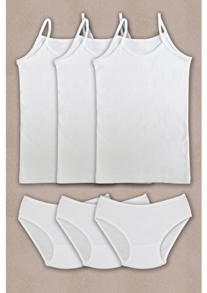 Kız Çocuk Penye İp Askılı Atlet Külot Takım - 3'lü Paket