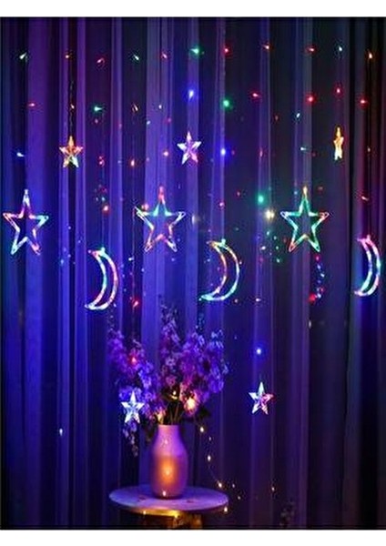 Yılbaşı Ay Yıldız Saçak Perde Ramazan Parti Yılbaşı Rgb LED Işık Animasyonlu USB Girişli fiyatları