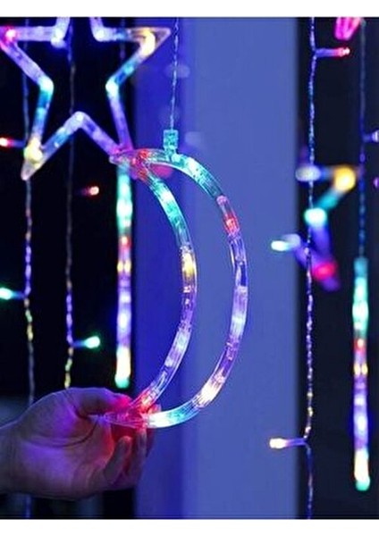 Yılbaşı Ay Yıldız Saçak Perde Ramazan Parti Yılbaşı Rgb LED Işık Animasyonlu USB Girişli modelleri