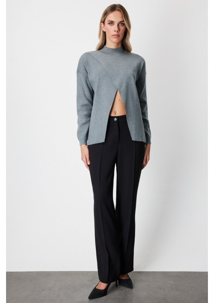 Dik Yaka Asimetrik Kesim Triko Kazak 65343 fiyatları