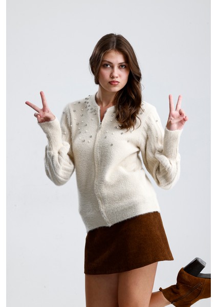 Önü Fermuarlı, Taşlı Incili Ceket ,hırka