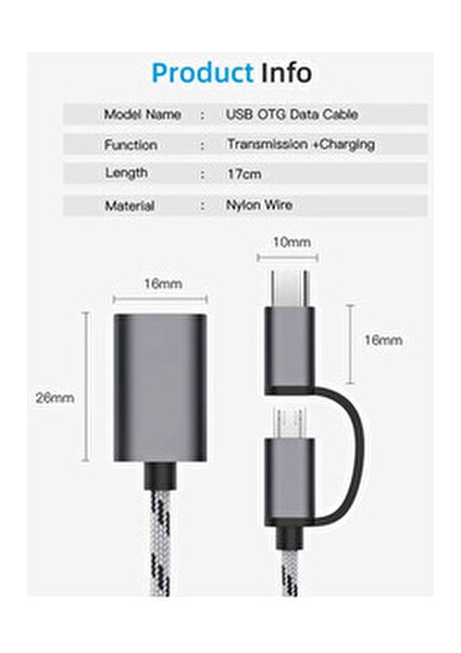 Type-C To Dişi USB 3.0 Otg Çevirici Dönüştürücü Hasır Kablo Kesintisiz Veri Aktarımı Renkli