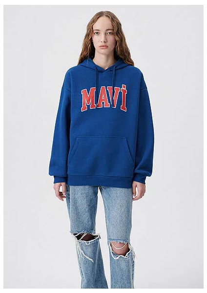 Mavi Logo Baskılı Kapüşonlu Lacivert Sweatshirt 1600361-82625