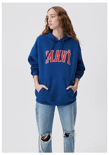 Mavi Logo Baskılı Kapüşonlu Lacivert Sweatshirt 1600361-82625