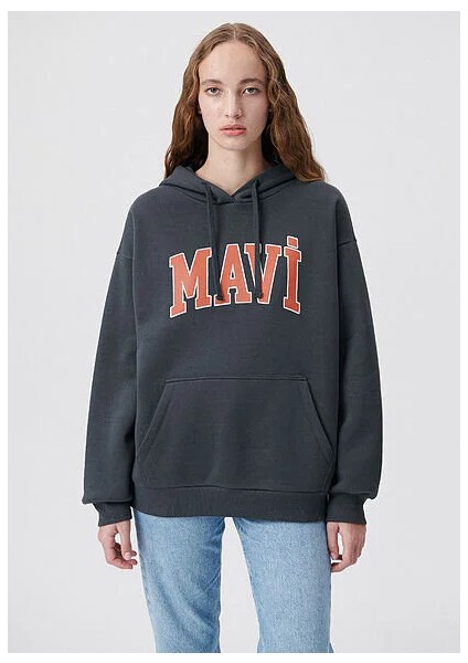 Mavi Logo Baskılı Kapüşonlu Antrasit Sweatshirt 1600361-80106