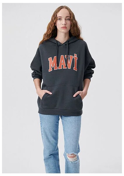 Mavi Logo Baskılı Kapüşonlu Antrasit Sweatshirt 1600361-80106