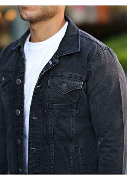 Erkek Trend Polo Yaka Slim Fit Denim Jeans Antrasit Kot Ceket fiyatları