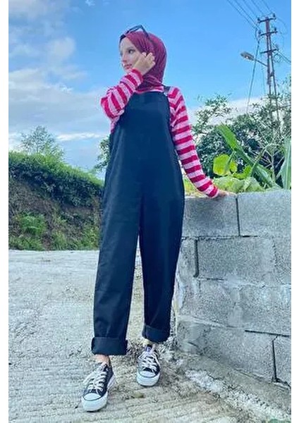 Önü Cepli Kanguru Tulum Siyah