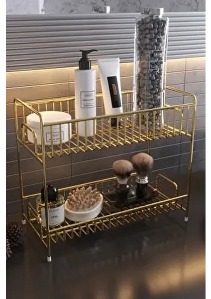Tezgah Üstü 2 Katlı Gold Mutfak Düzenleyici Baharatlık Banyo Düzenleyici Tezgah Üstü