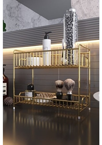 Tezgah Üstü 2 Katlı Gold Mutfak Düzenleyici Baharatlık Banyo Düzenleyici Tezgah Üstü modelleri