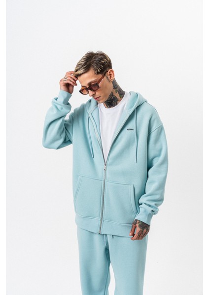 Erkek Respire Yazı Detaylı Kapüşonlu Basic Zip Oversize Hoodie Bebe Mavi fırsatları