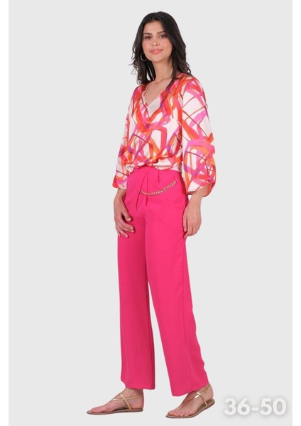 Cartlidge Kemersiz Pileli Metal Zincirli Pantolon Fuşya fırsatları