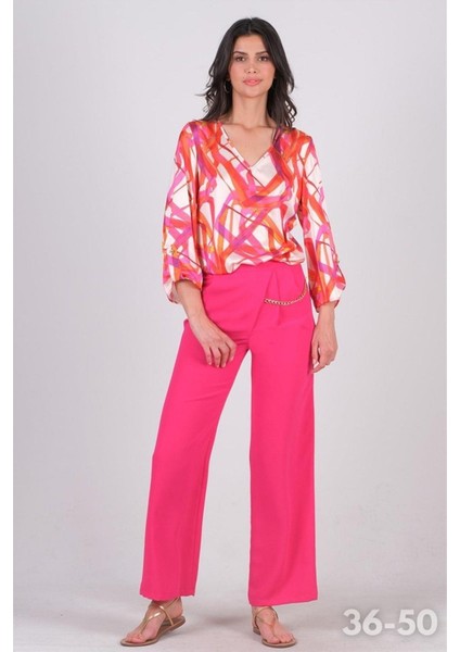 Cartlidge Kemersiz Pileli Metal Zincirli Pantolon Fuşya indirimleri