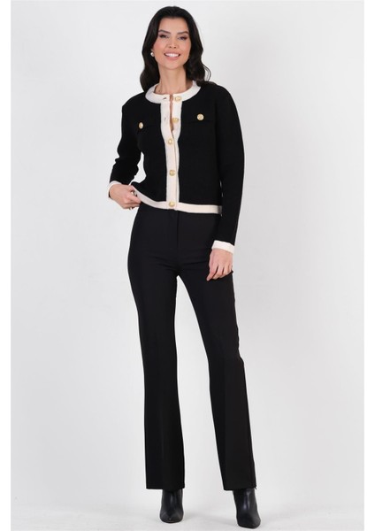 Ardengo Geniş Kemer Ispanyol Paça Pantolon Siyah