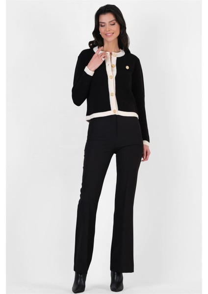 Ardengo Geniş Kemer Ispanyol Paça Pantolon Siyah