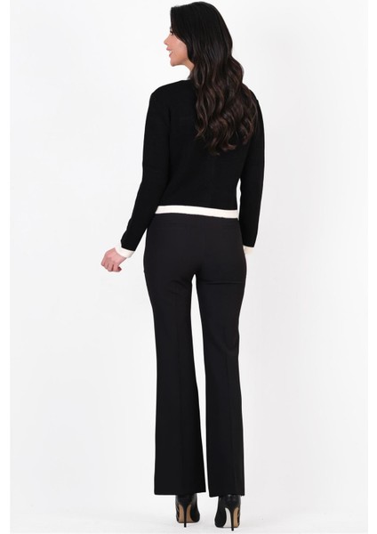 Ardengo Geniş Kemer Ispanyol Paça Pantolon Siyah