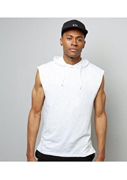 Oversize Kapüşonlu Sıfır Kol T-Şhirt