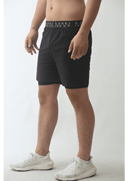 Siyah Unisex Gym ve Fitness Astarlı Taytlı Şort Düz Desenli Çift Cepli fiyatları