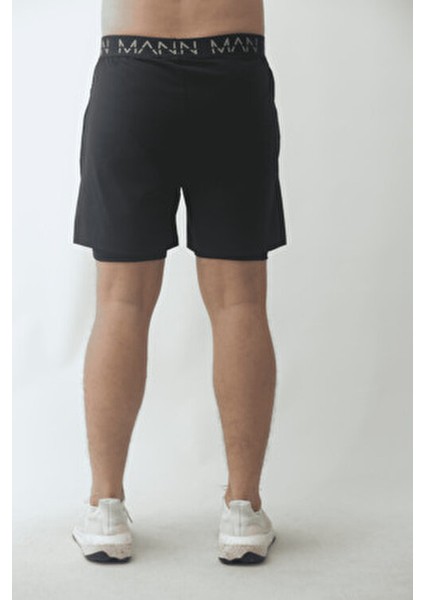 Siyah Unisex Gym ve Fitness Astarlı Taytlı Şort Düz Desenli Çift Cepli fırsatları