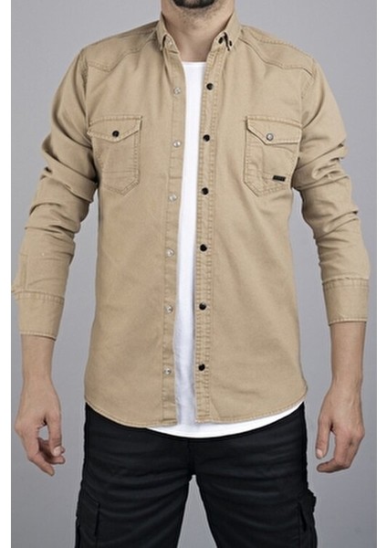 Slim Fit Erkek Kot Gömlek Bej fiyatları