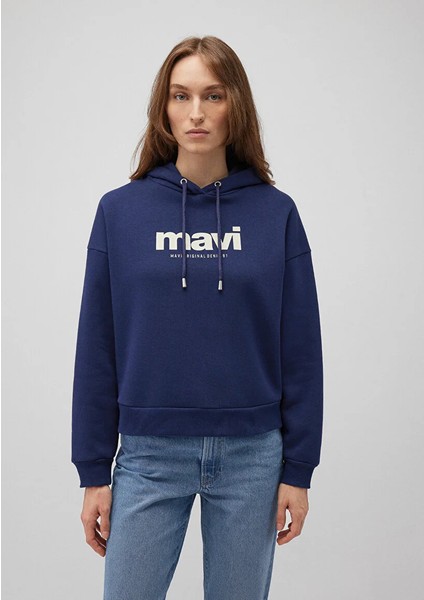 Mavi Logo Baskılı Kapüşonlu Lacivert Sweatshirt 168334-70488