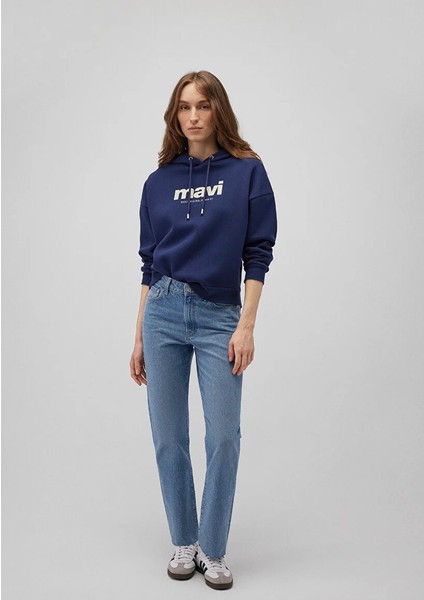 Mavi Logo Baskılı Kapüşonlu Lacivert Sweatshirt 168334-70488