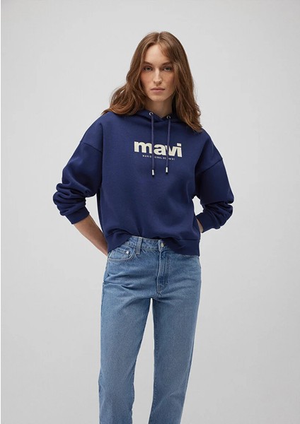 Mavi Logo Baskılı Kapüşonlu Lacivert Sweatshirt 168334-70488