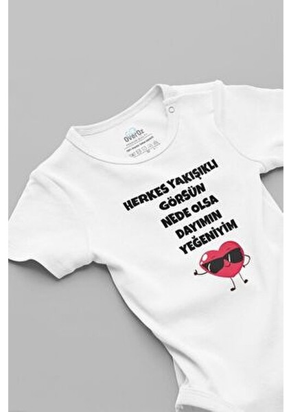 Organik %100 Pamuk Yakışıklı Dayımın Yeğeniyim Baskılı Çıtçıtlı Bebek Body Badi Zıbın Tulum 5704