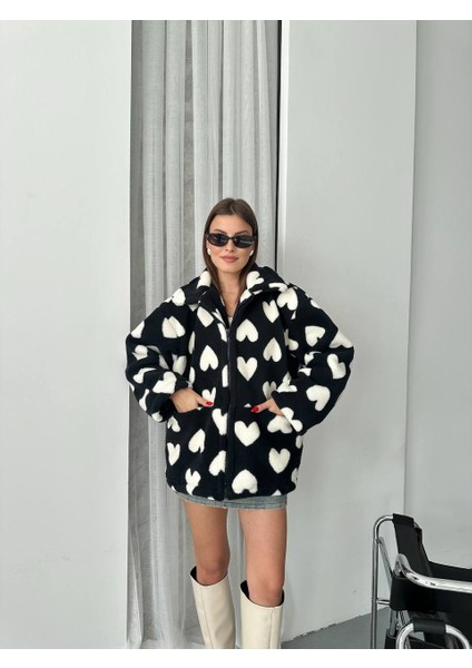 Asur Butik Kadın Kuzu Model Yumuşak Peluş Mont