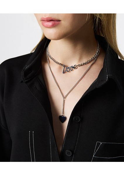 Sloganlı ve Kalpli Zincir Kolye Seti TW6250051058122