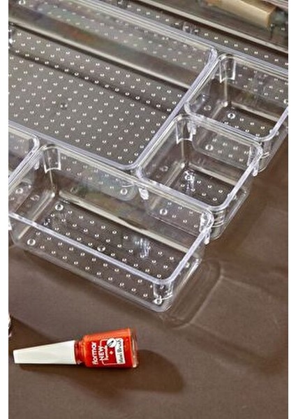 9 Parça Ayarlanabilir Çekmece Içi Düzenleyici Makyaj ve Takı Organizeri Şeffaf - Set1